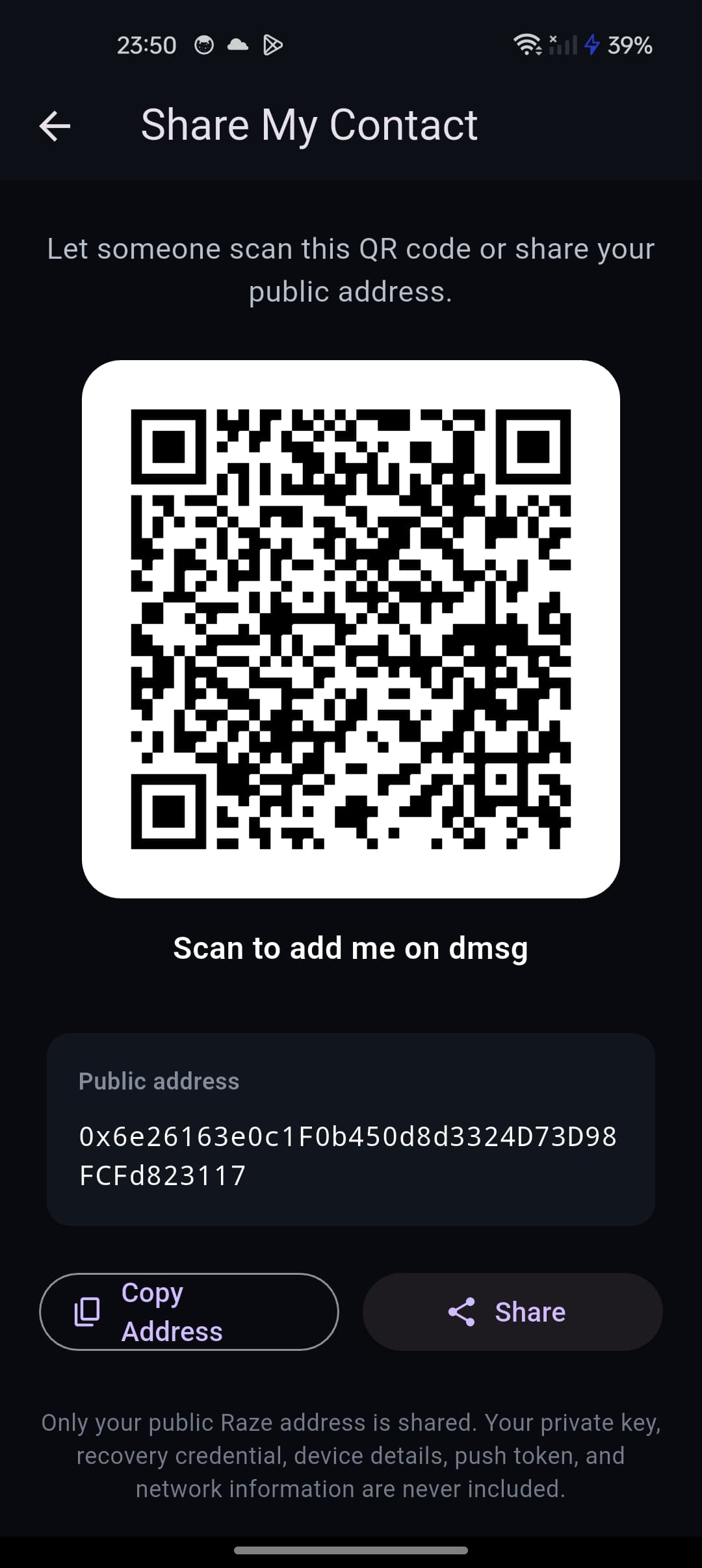 Share dmsg contact via QR